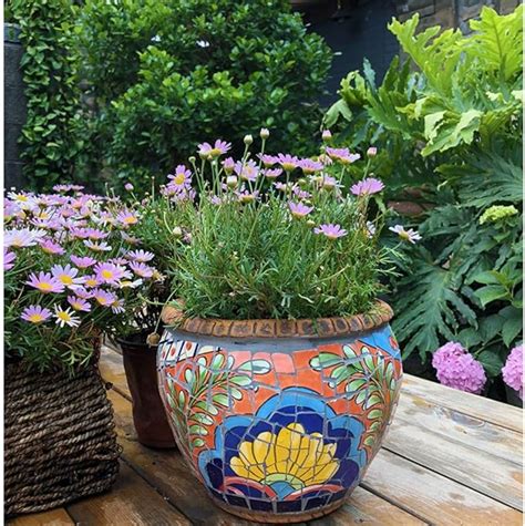 Zhky Hand Painted Mosaic Ceramic Flower Pot Spain Round Classical