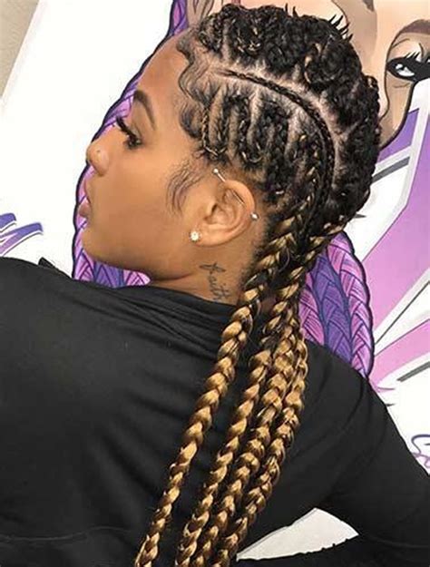 This fun and modern design creates visual intrigue by including cornrows of different thicknesses. Braids hairstyles for black women 2019-2020 - HAIRSTYLES