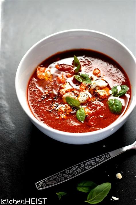 I hadn't tried roasted red peppers in a soup but i was dying to try out this soup with cauliflower and goat cheese. Chilled Red Pepper and Goats' Cheese Soup - Honest Cooking