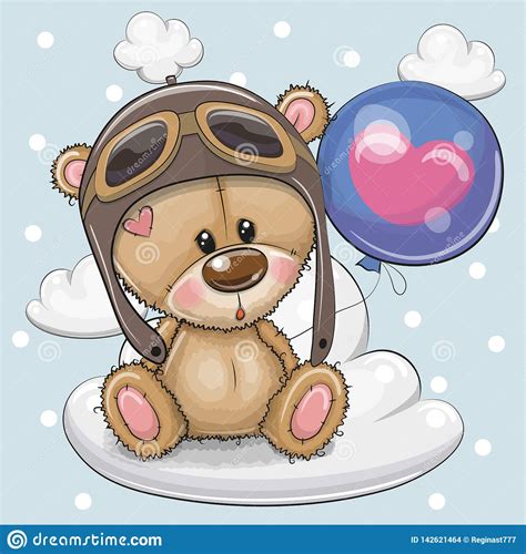 Cute Cartoon Teddy Bear Boy With Balloon Stock Vector Illustration Of