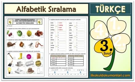 3. Sınıf Türkçe Alfabetik Sıralama Etkinlikleri | İlkokul Dokümanları