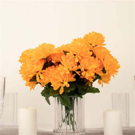 12 bush 84 pcs orange artificial silk chrysanthemum flower bridal bouquet wedding decoration