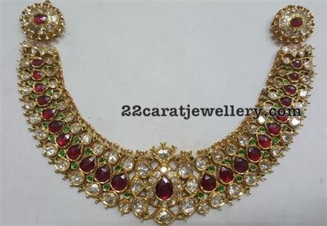 Ruby And Flat Diamonds Kundan Choker Jewellery Designs