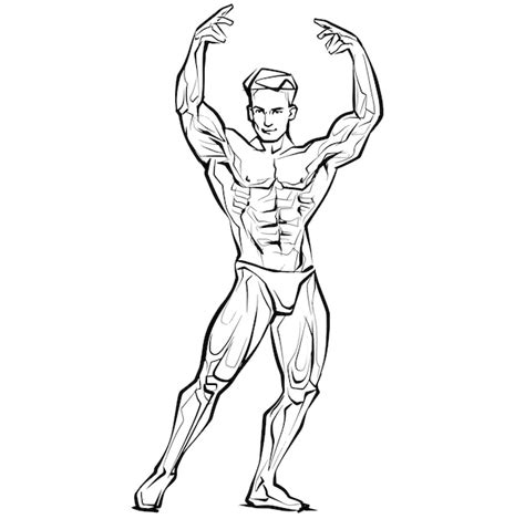 Bodybuilder Muscle Homme Fitness Posant Noir Et Blanc Isolé Dessin à La