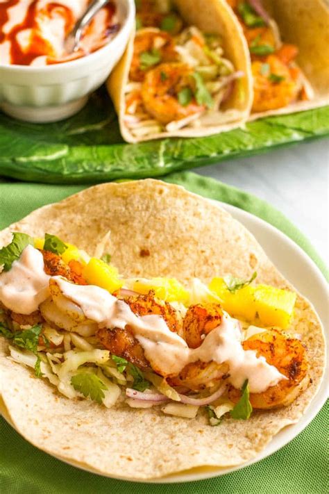 Shrimp Tacos With Lime Cabbage Slaw And Spicy Yogurt Sauce