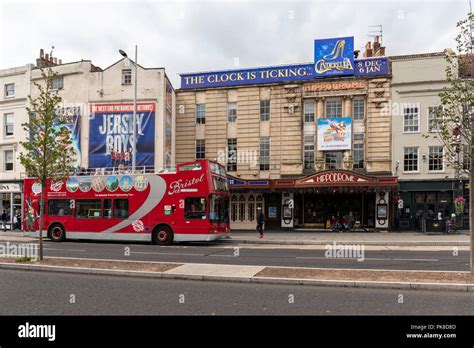 bristol hippodrome theatre with a bristol insight red open top bus outside st augustine s