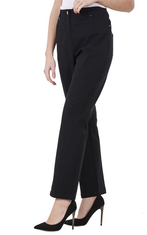 Ladies Comfort Elasticated Cotton Smart Work Stretch Black Trousers Ebay