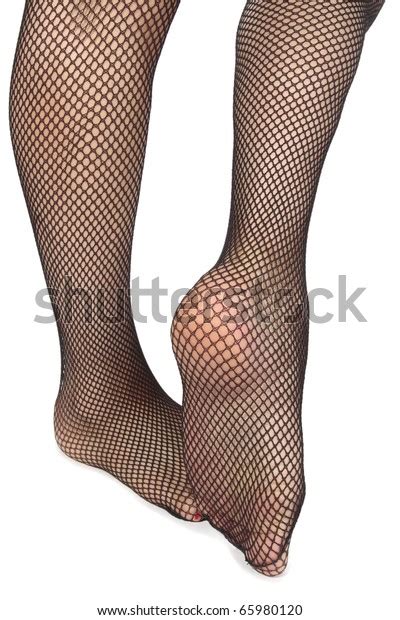 Woman Feet Fishnet Tights Over White Stock Photo 65980120 Shutterstock