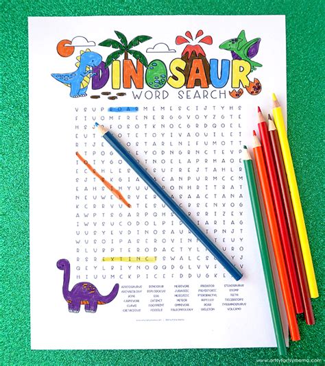 Free Printable Dinosaur Word Search Coloring Page Artsy Fartsy Mama