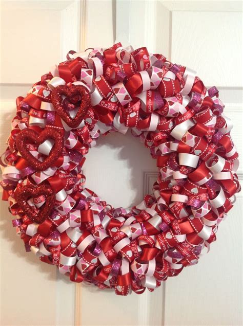 Valentine Ribbon Wreath With Nice Design On Door For Wonderful And