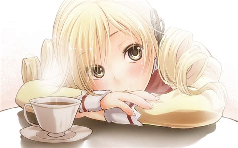 Wallpaper Drawing Illustration Blonde Anime Cartoon Cup Mouth Cute Girl Pose Blond