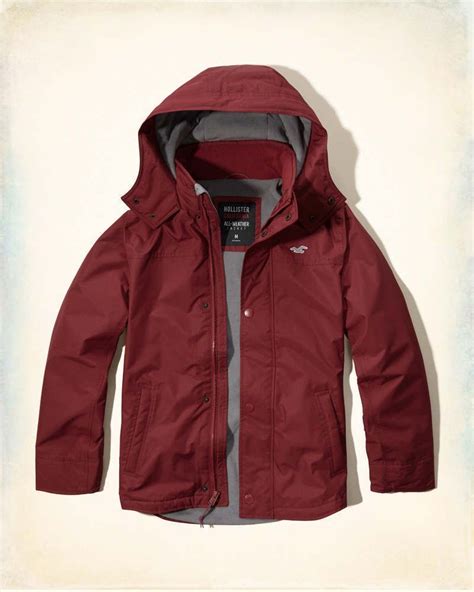 Hollister All Weather Fleece Lined Mens Jacket Coat Deep Red Small S
