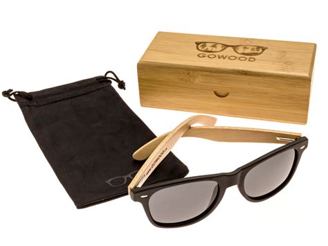 Bamboo Wood Sunglasses With Black Polarized Lenses Gw