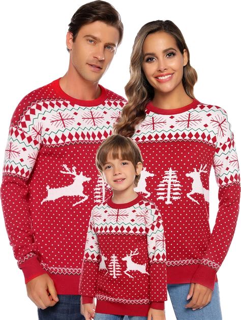 Aibrou Suéter De Navidad Familia Jerséis Navideños Cuello Redondo