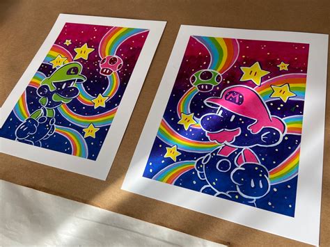 Psychedelic Mario And Luigi Rainbow Galaxy Mario Bros Art Etsy