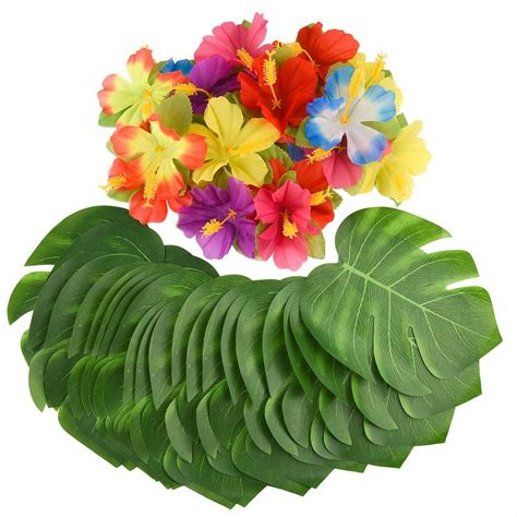 Equipamiento, muebles y decoración para el hogar. 60 piezas decoraciones Fiesta Tropical Hawaiana - Hojas de Palmera