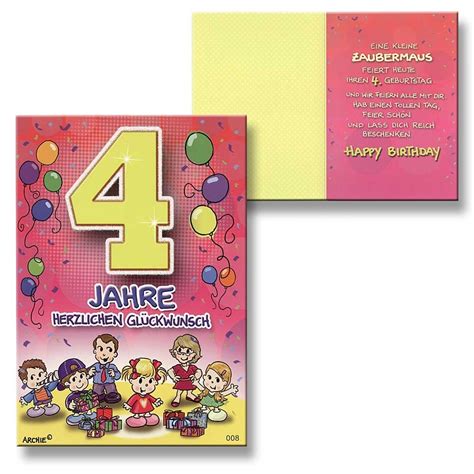 Knifelblatt zum ausdrucken dina 4 : Archie Geburtstagskarte zum 4. Geburtstag Mädchen rosa Glückwunschkarte Kinder | eBay