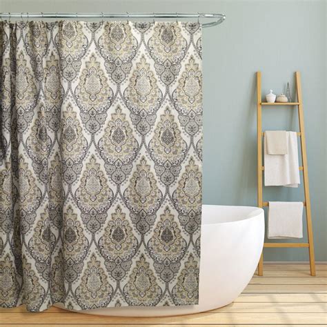 Tara 70 In Grey Floral Damask Design Canvas Shower Curtain Ls Sc028093