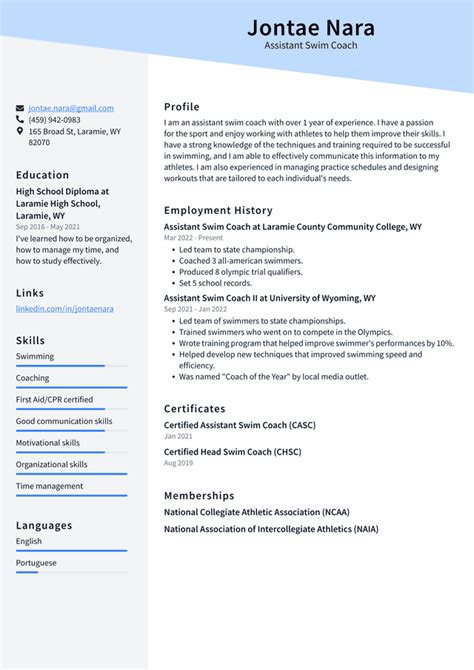 Swimming Coach Resume Example And Writing Guide Resumelawyer