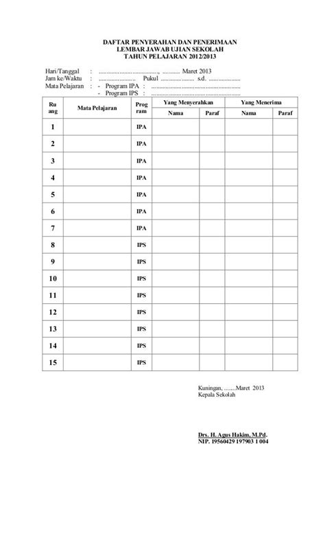 Contoh Format Daftar Hadir Pengawas Ujian