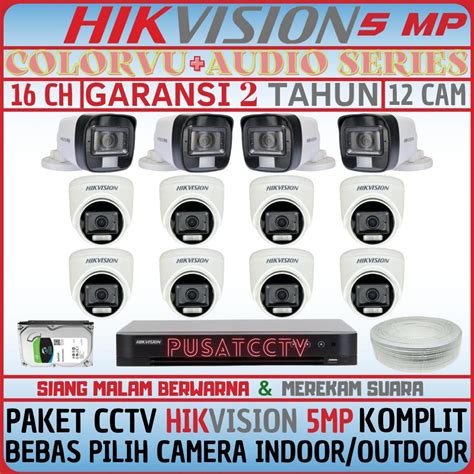 Jual PAKET CCTV HIKVISION 5MP 16 CHANNEL 12 CAMERA TURBO HD KOMPLIT