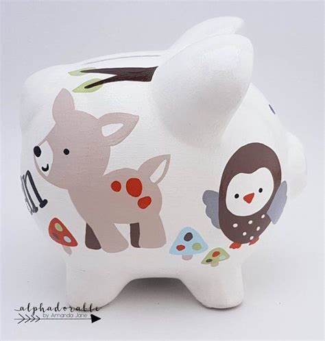 Forest Friends Simple Personalized Piggy Bank With Deer Owl Fox And