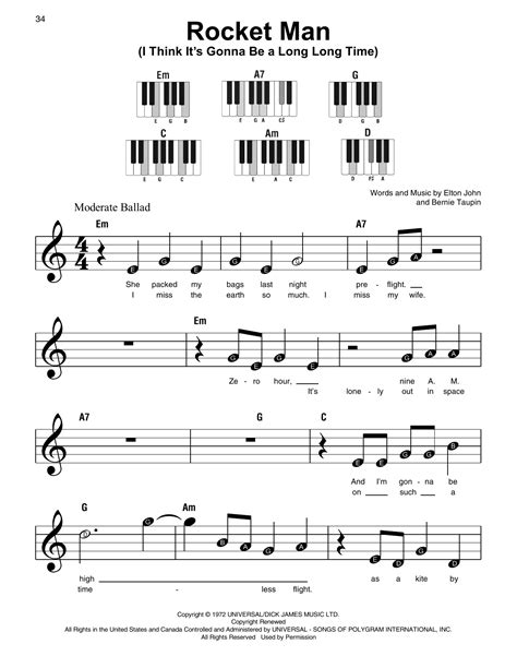 His success has had a profound impact on popular music and has contributed to the continued popularity of the piano in rock and roll. Rocket Man Piano Sheet Music Easy Free | piano sheet music with letters