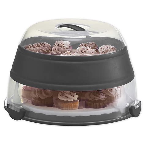 Prepworks Collapsible Cupcake And Cake Carrier In Grey Bed Bath