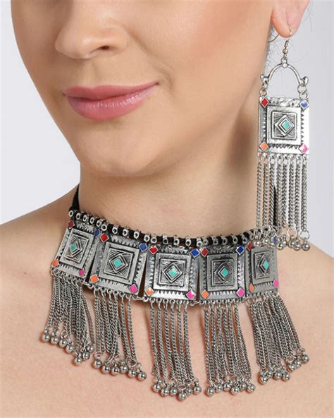 Oxidized Silver Tribal Jewellery Set By Infuzze The Secret Label