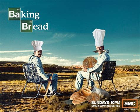Two Men Sitting In Chairs With Bread On Their Laps And The Words Baking
