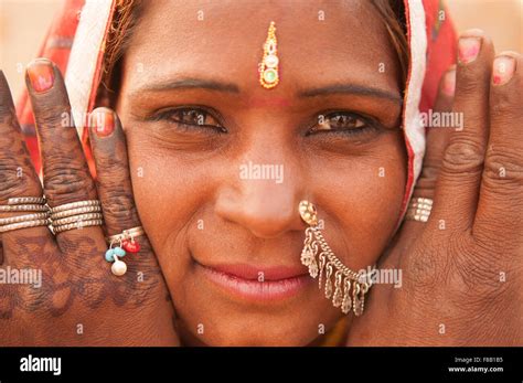 Portrait Of Traditional Indian Woman In Sari Costume Covered Her Head