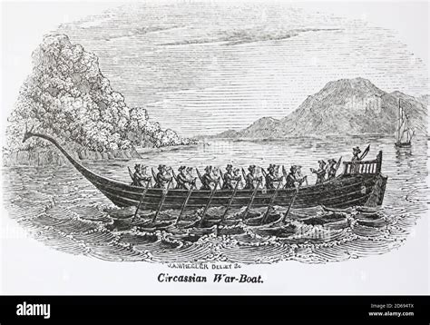 Circassian War Boat Engraving 1837 Stock Photo Alamy