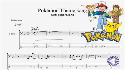 【bass】pokémon theme song gotta catch em all ベースtab譜 ポケモン by nippontab youtube