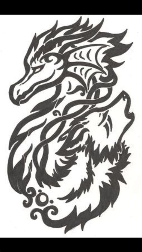 Dragon And Wolf Tribal Drawings Tribal Tattoos Tattoos
