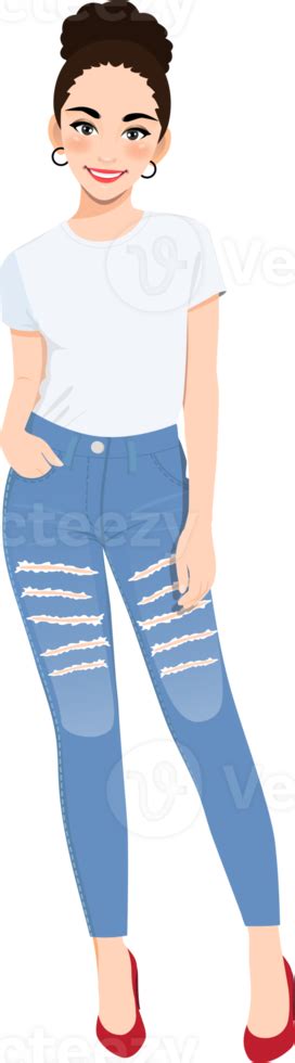 Beautiful Girl In White T Shirts And Blue Jeans 19840741 Png