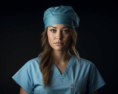 Retrato De Una Hermosa Joven Enfermera Con Traje Azul Aislado De Fondo
