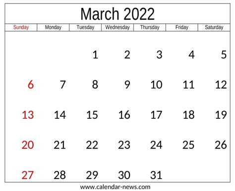 March 2022 Calendar With Holidays Calendar News