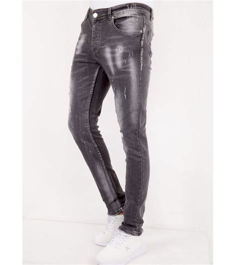 Grijze Slim Fit Jeans Met Scheuren Heren Nieuwe Collectie Style Italy