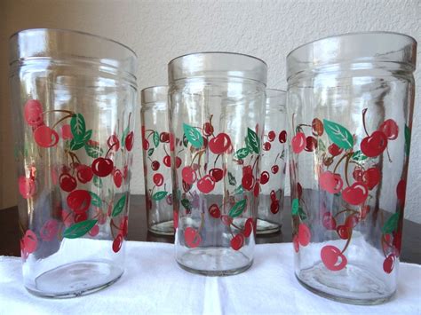 Vintage Cherries Drinking Glasses Tumblers By Royalvintageglass 7000