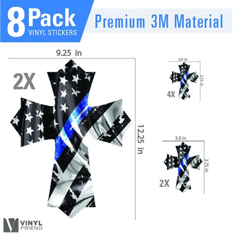 Thin Blue Line Cross American Flag Patriotic Set Of Decals Etsy