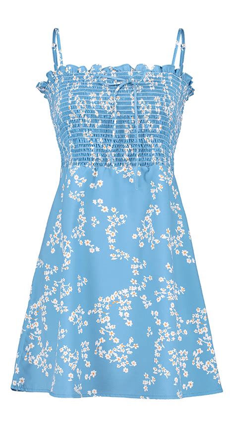 Buy Cute Blue Summer Dresses Shirred Floral Sundress Blue Summer