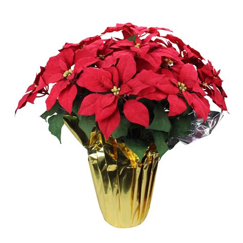 28 Red Artificial Christmas Poinsettia With Gold Wrapped Pot