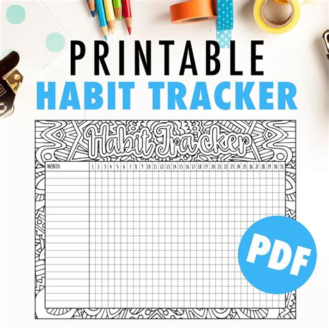 Printable Monthly Habit Tracker / Goal Tracker PDF by Sarah Renae Clark