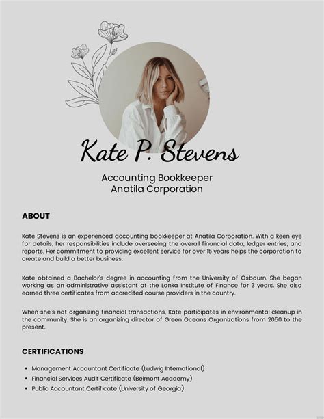 Professional Bio Template For Bookkeeper In Word Download