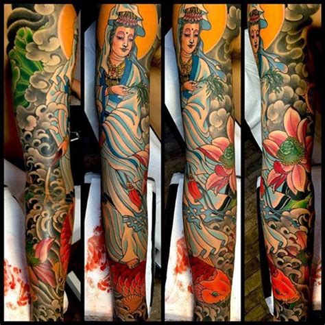 Tattoo Uploaded By Mike Rubendall Kannon Lotus And Koi Sleeve Made At