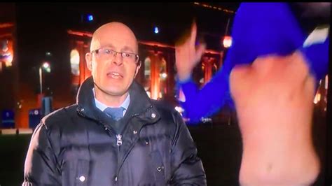 Topless Rangers Fan Gatecrashes Live BBC Interview With Wild Michael Beale Appointment Chant