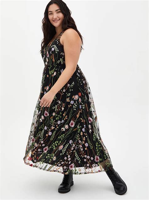 Plus Size Black Floral Embroidered Mesh Maxi Dress Torrid