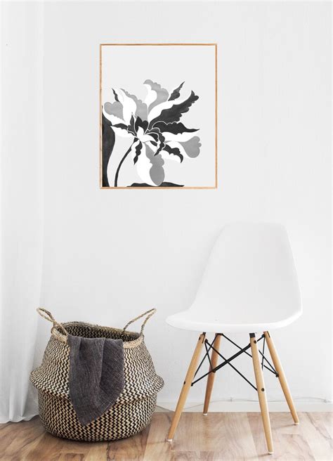 Black And White Flower Wall Art Botanical Printable Modern Etsy