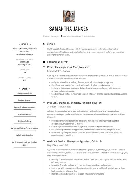 Product Manager Resume Resume 12 Samples Pdf 2019