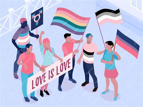 Free Vector Lgbt Community Celebrating Gay Pride Day Waving Rainbow Flags Holding 3 Gender